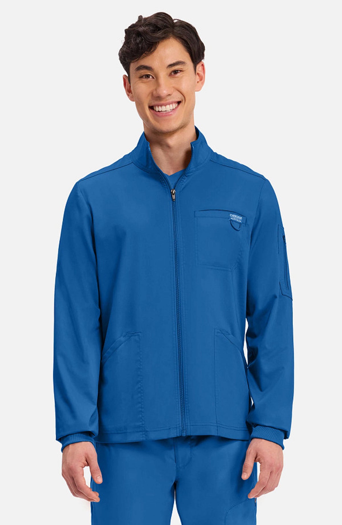Men's Scrubs Jacket Zip Front Royal Blue Cherokee Workwear Revolution MDF Instruments WW320