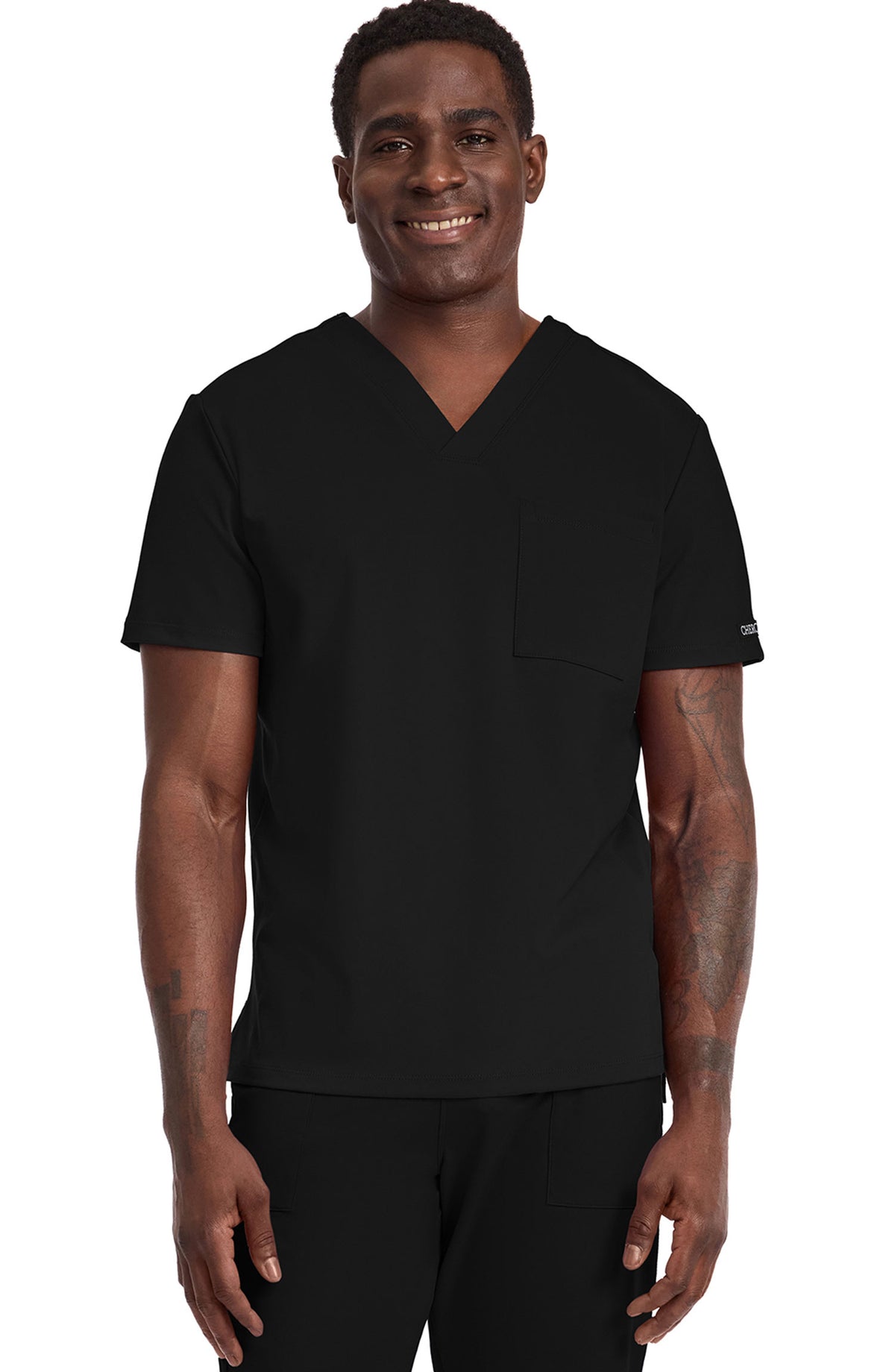Men's Scrub Top Tuck-In V-Neck Top Black Cherokee Achieve MDF Instruments CK834