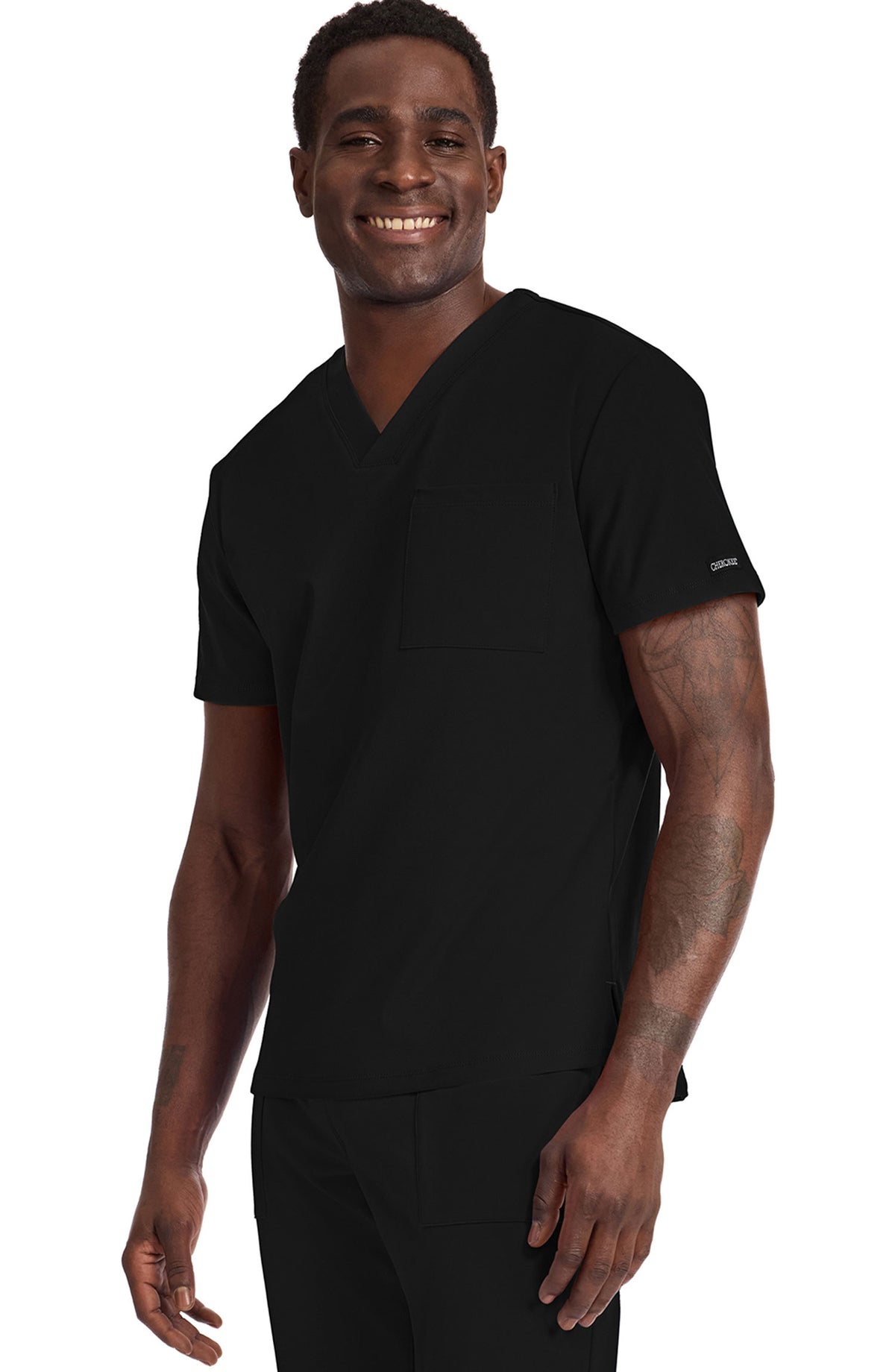 Men's Scrub Top Tuck-In V-Neck Top Black Cherokee Achieve MDF Instruments CK834