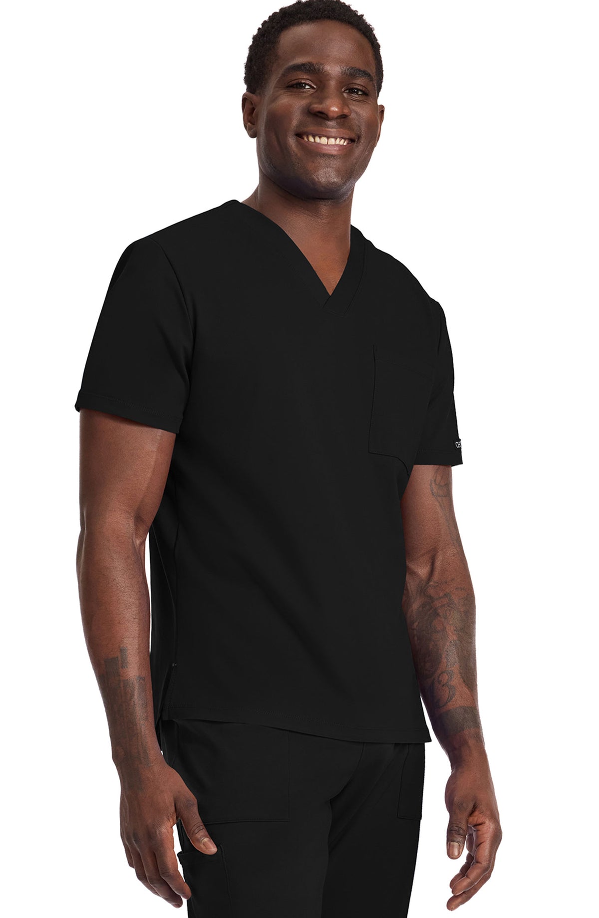 Men's Scrub Top Tuck-In V-Neck Top Black Cherokee Achieve MDF Instruments CK834