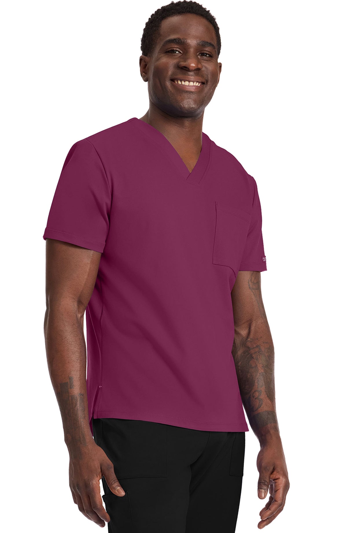 Men's Scrub Top Tuck-In V-Neck Top Wine Cherokee Achieve MDF Instruments CK834