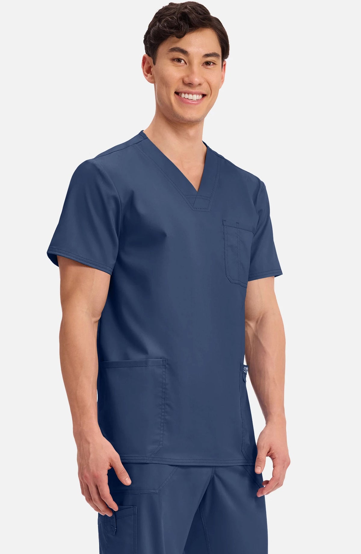 Men's Scrub Top V-Neck Top Navy Cherokee Workwear Revolution MDF Instruments WW670