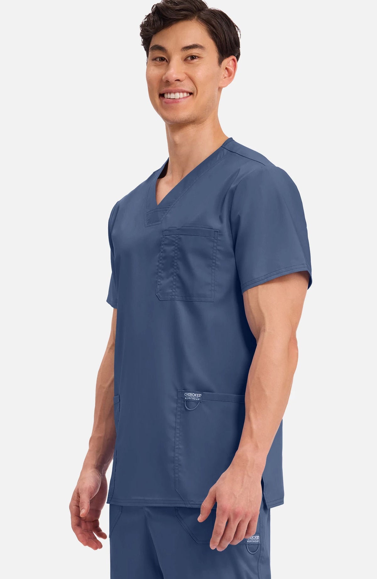 Men's Scrub Top V-Neck Top Navy Cherokee Workwear Revolution MDF Instruments WW670