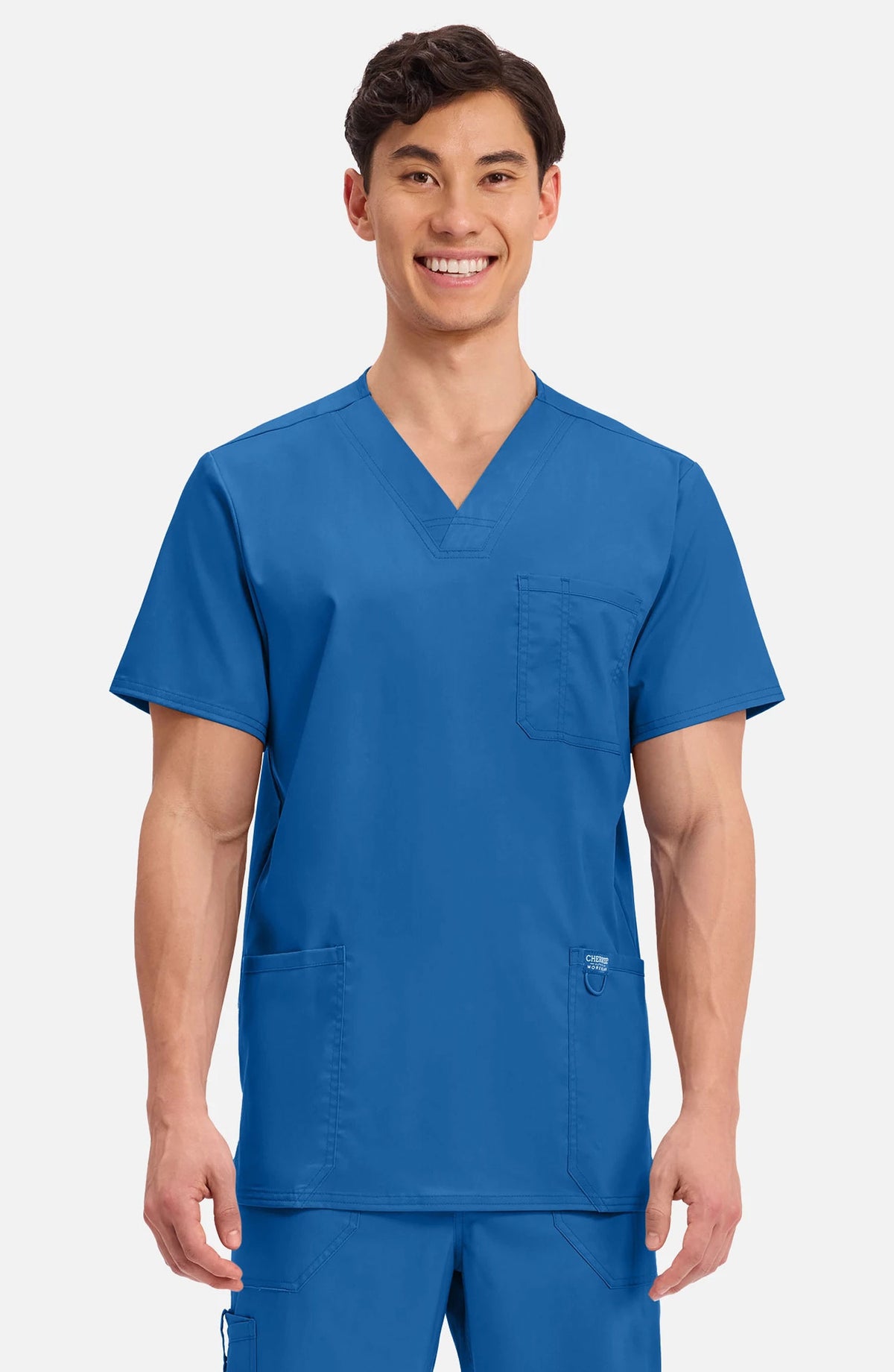 Men's Scrub Top V-Neck Top Royal Blue Cherokee Workwear Revolution MDF Instruments WW670
