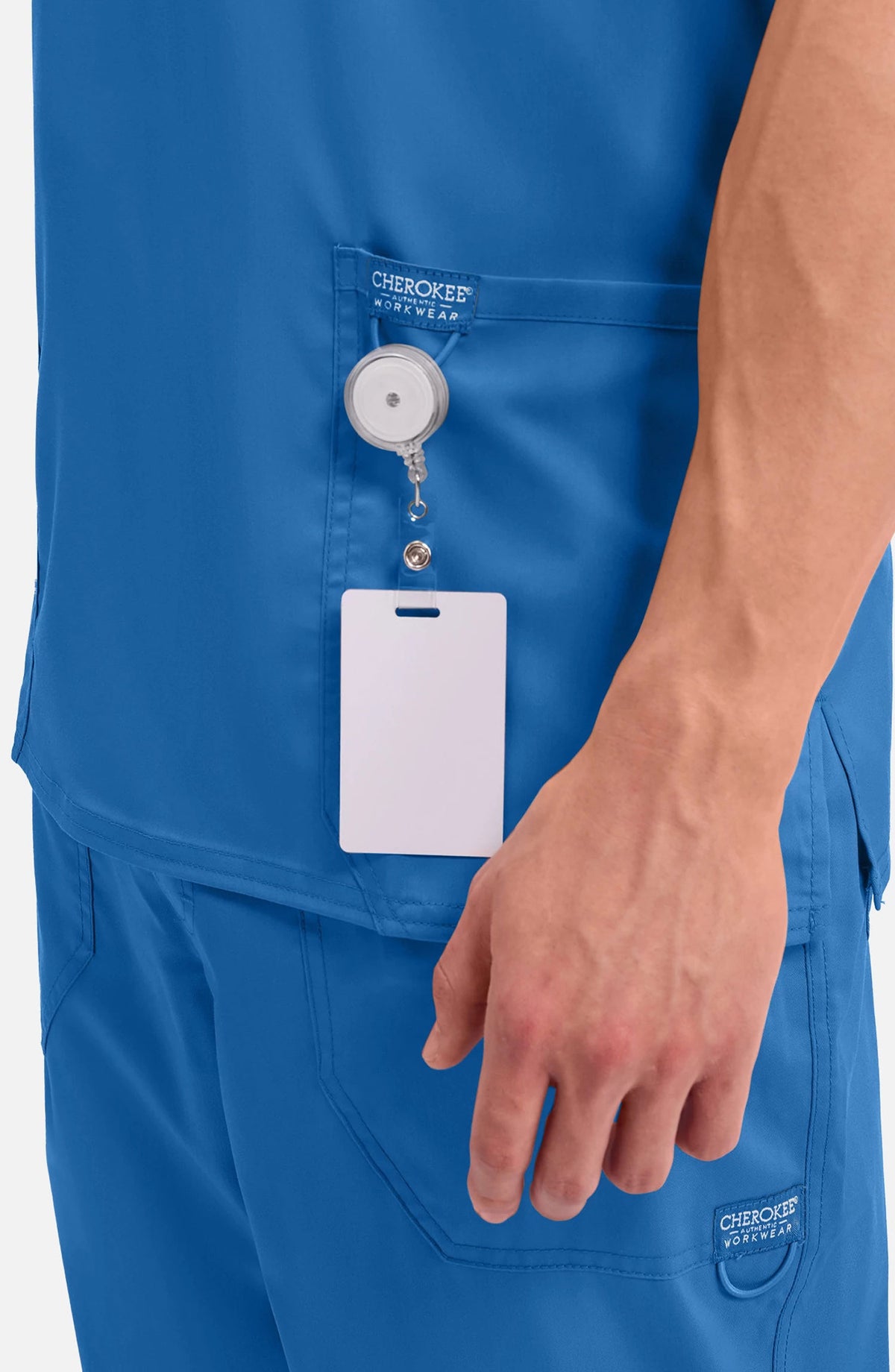 Men's Scrub Top V-Neck Top Royal Blue Cherokee Workwear Revolution MDF Instruments WW670