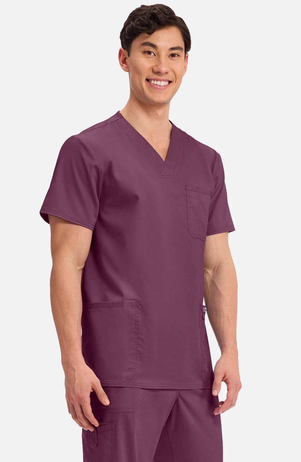 Men's Scrub Top V-Neck Top Wine Cherokee Workwear Revolution MDF Instruments WW670