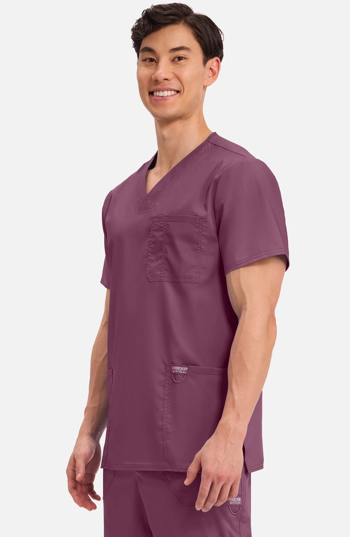 Men's Scrub Top V-Neck Top Wine Cherokee Workwear Revolution MDF Instruments WW670