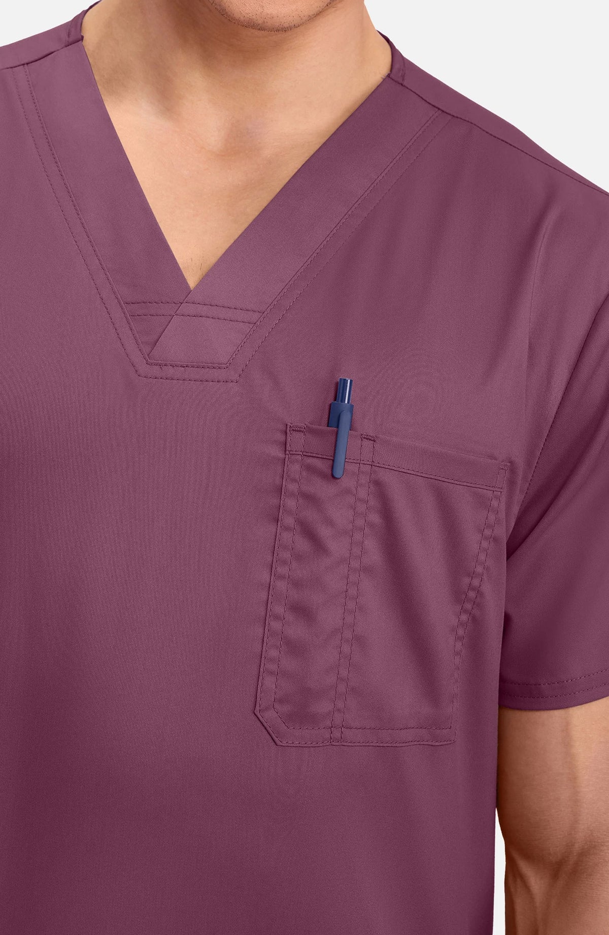 Men's Scrub Top V-Neck Top Wine Cherokee Workwear Revolution MDF Instruments WW670