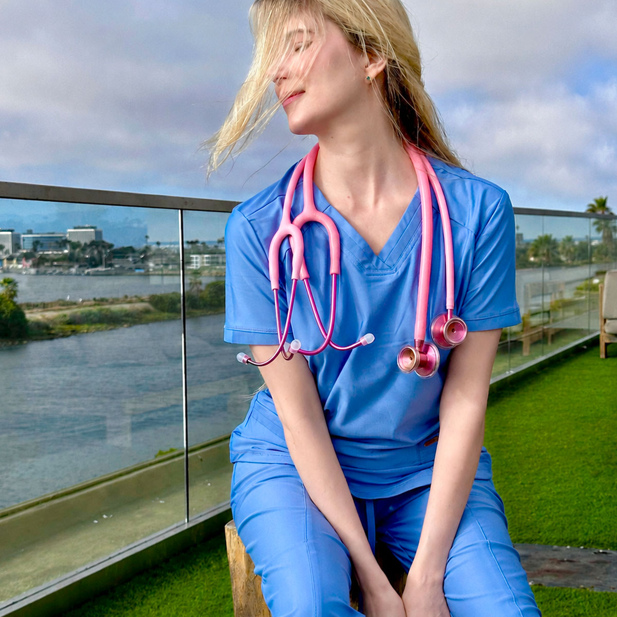 Pink Stethoscope for Medical Professionals MDF Instruments ProCardial Titanium Cardiology Mprint Light Pink Glitter Tubing and Blossom Metal Finish