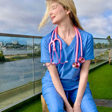 Pink Stethoscope for Medical Professionals MDF Instruments ProCardial Titanium Cardiology Mprint Light Pink Glitter Tubing and Blossom Metal Finish