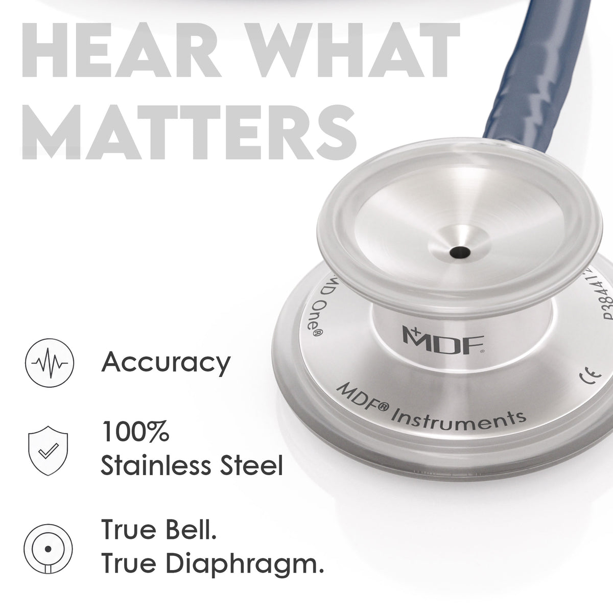 Stethoscope MDF Instruments MD One Stainless Steel Adult Dual Head Abyss Navy Blue True Bell and True Diaphragm for Accurate Sound
