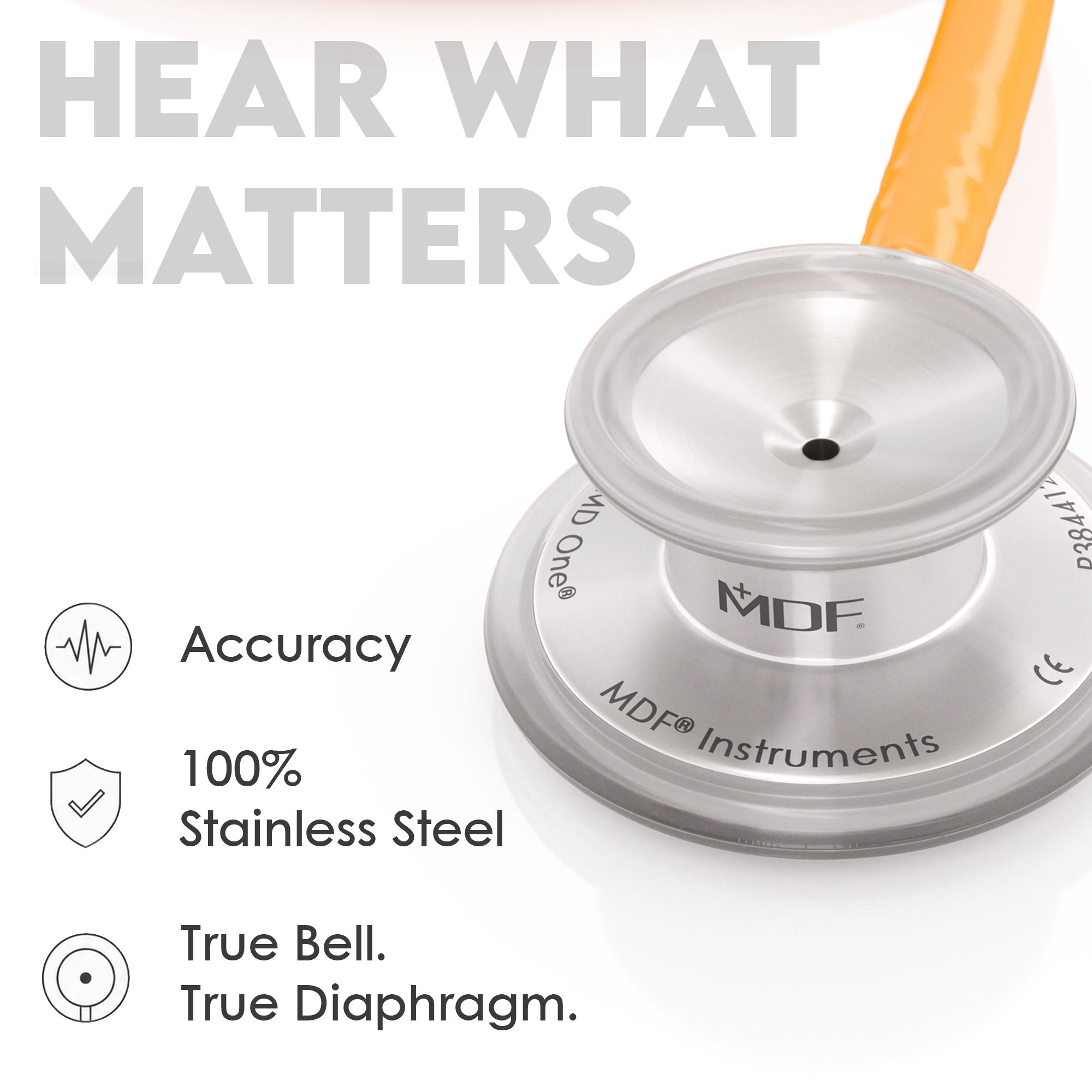 Stethoscope MDF Instruments MD One Stainless Steel Adult Dual Head Vitamin Orange True Bell and True Diaphragm for Accurate Sound