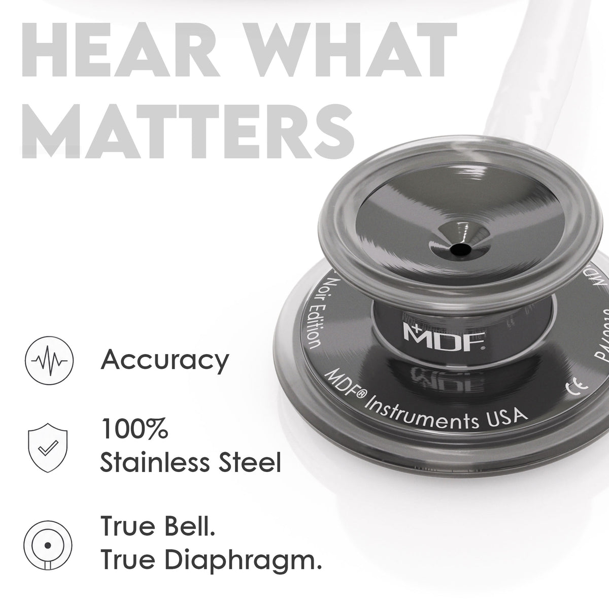 Stethoscope MDF Instruments MD One Stainless Steel Adult Dual Head Perla Noire and White True Bell and True Diaphragm for Accurate Sound