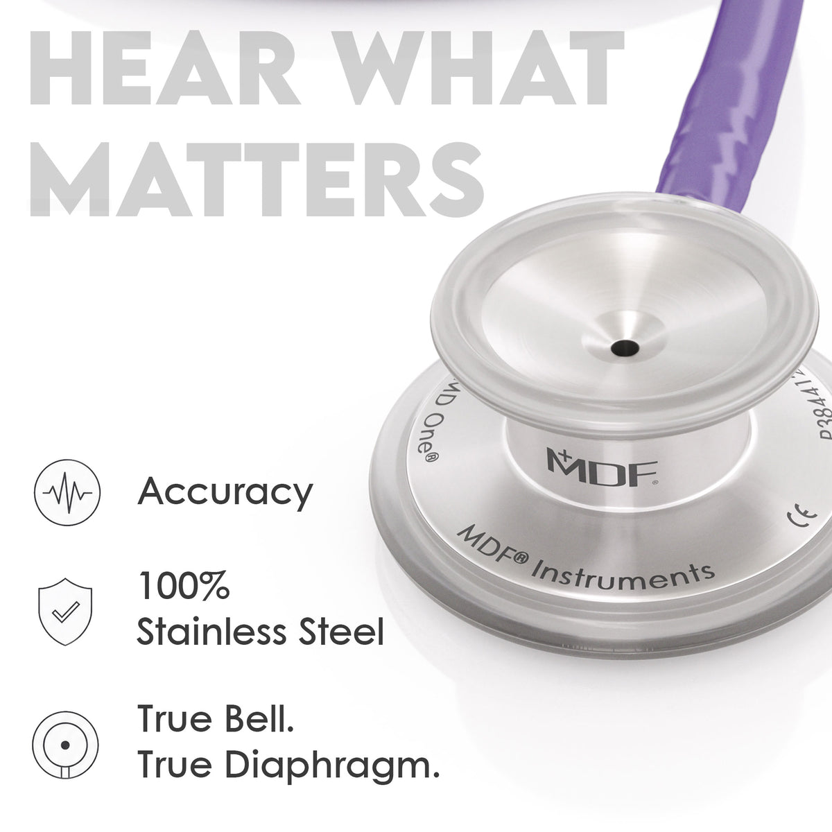 Stethoscope MDF Instruments MD One Stainless Steel Adult Dual Head Purple Rain True Bell and True Diaphragm for Accurate Sound