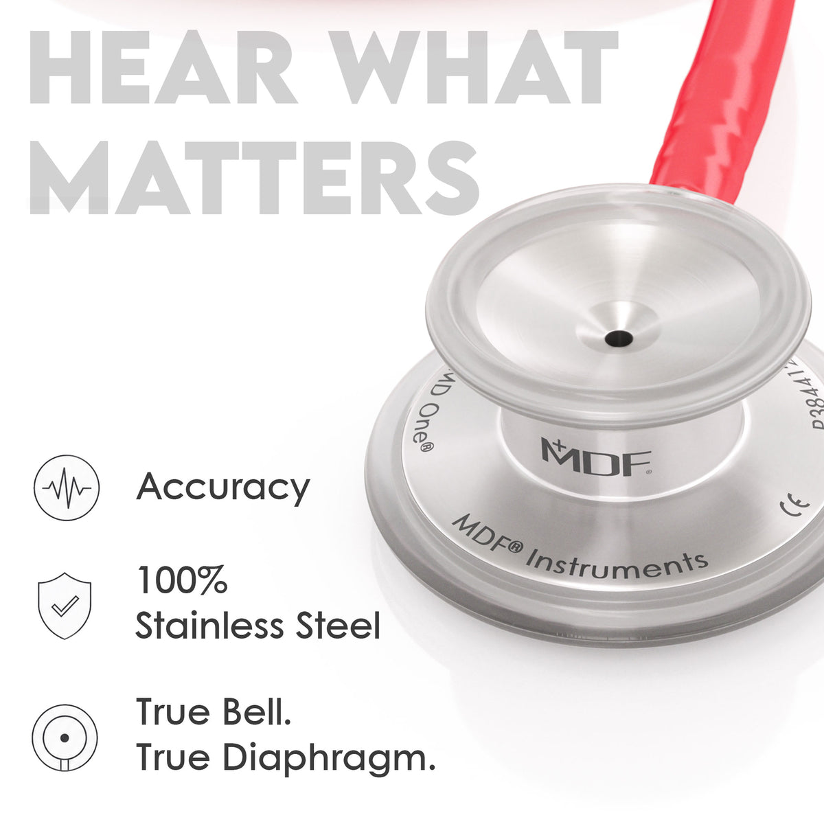 Stethoscope MDF Instruments MD One Stainless Steel Adult Dual Head RedNV Raspberry Pink True Bell and True Diaphragm for Accurate Sound