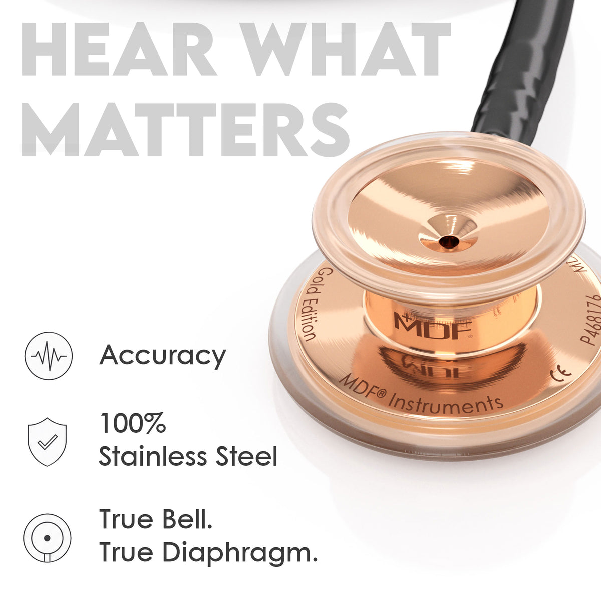 Stethoscope MDF Instruments MD One Stainless Steel Adult Dual Head Rose Gold and Black