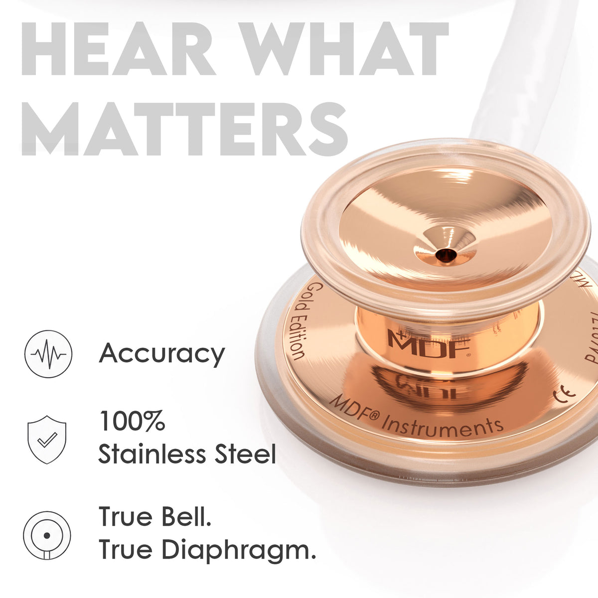 Stethoscope MDF Instruments MD One Stainless Steel Adult Dual Head Rose Gold and White