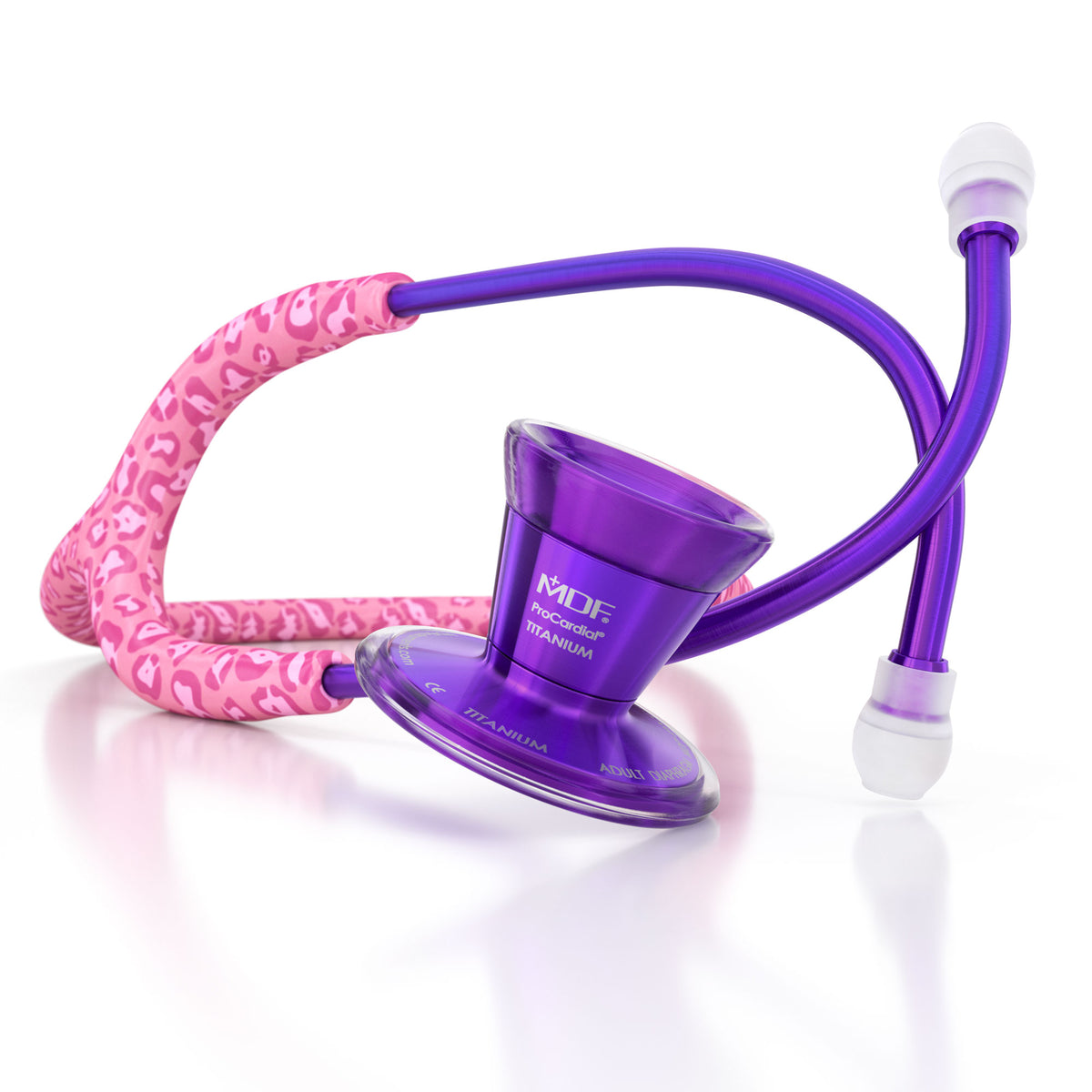 Stethoscope for Medical Professionals MDF Instruments ProCardial Titanium Cardiology Mprint Pink Leopard Print Cougar Pynk and Ultraviolet