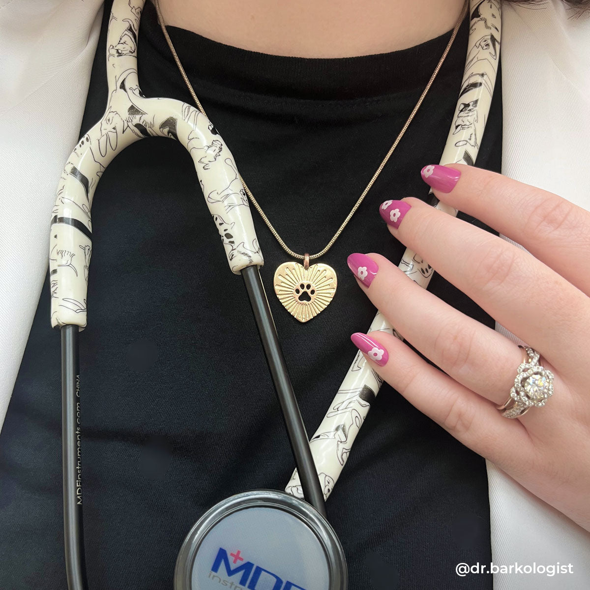 Stethoscope MDF Instruments ProCardial Titanium Mprint Dog Print Pawshy and BlackOut