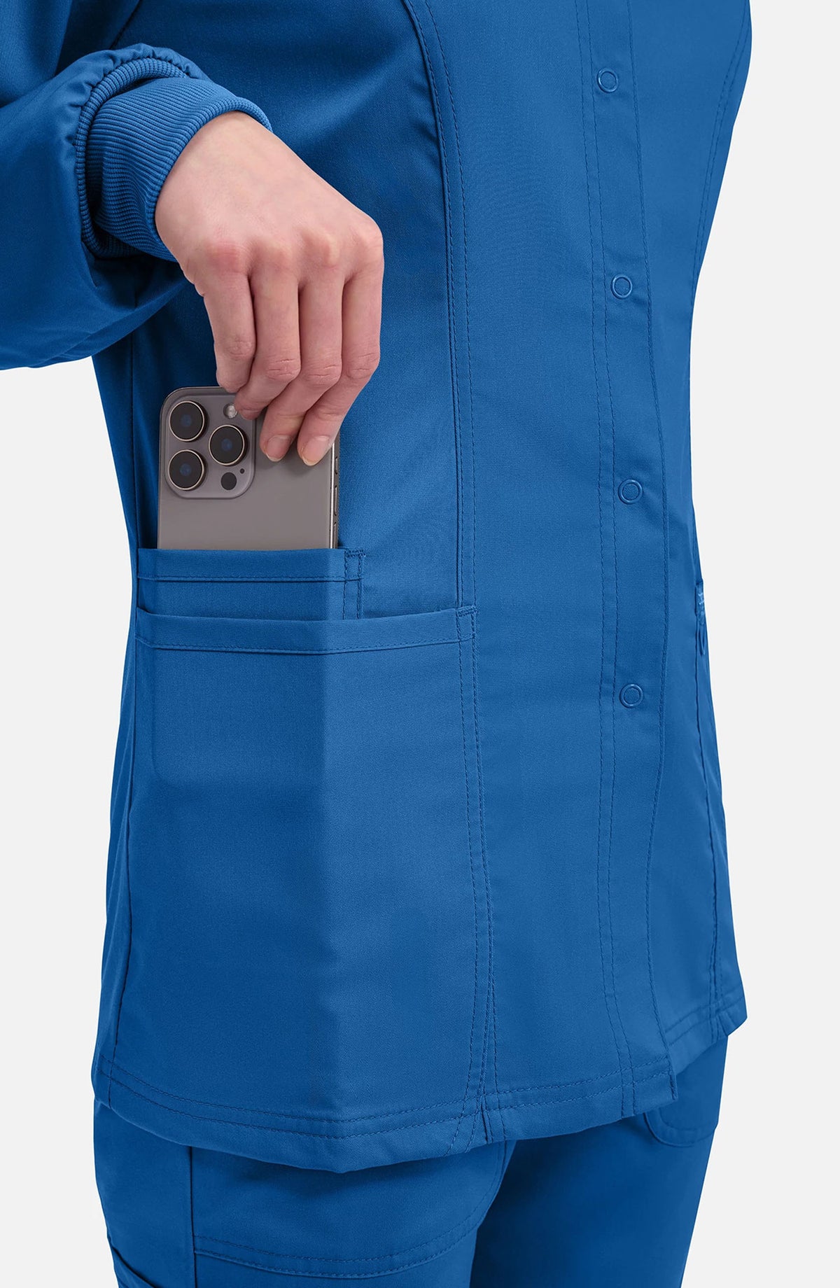 Women's Scrubs Jacket Button Front Royal Blue Cherokee Workwear Revolution MDF Instruments WW310