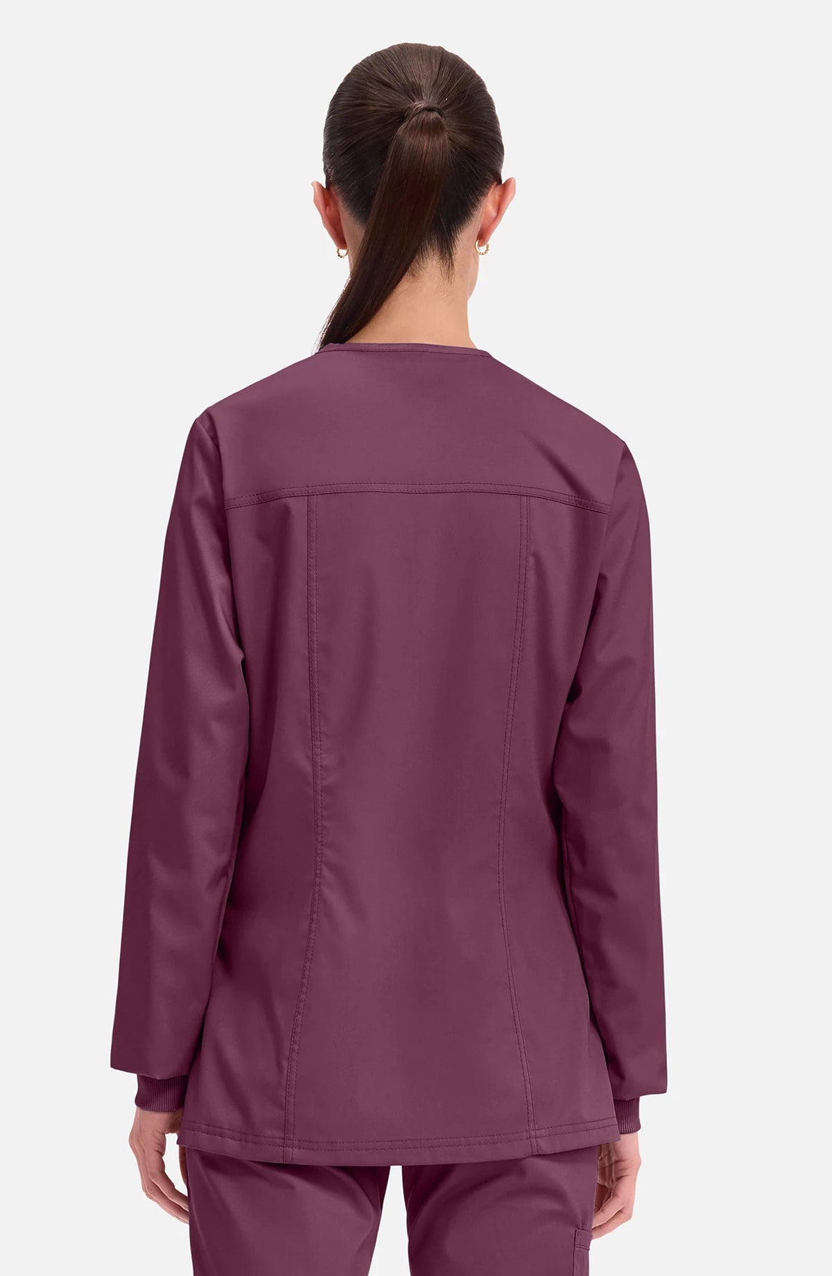 Women's Scrubs Jacket Button Front Wine Cherokee Workwear Revolution MDF Instruments WW310