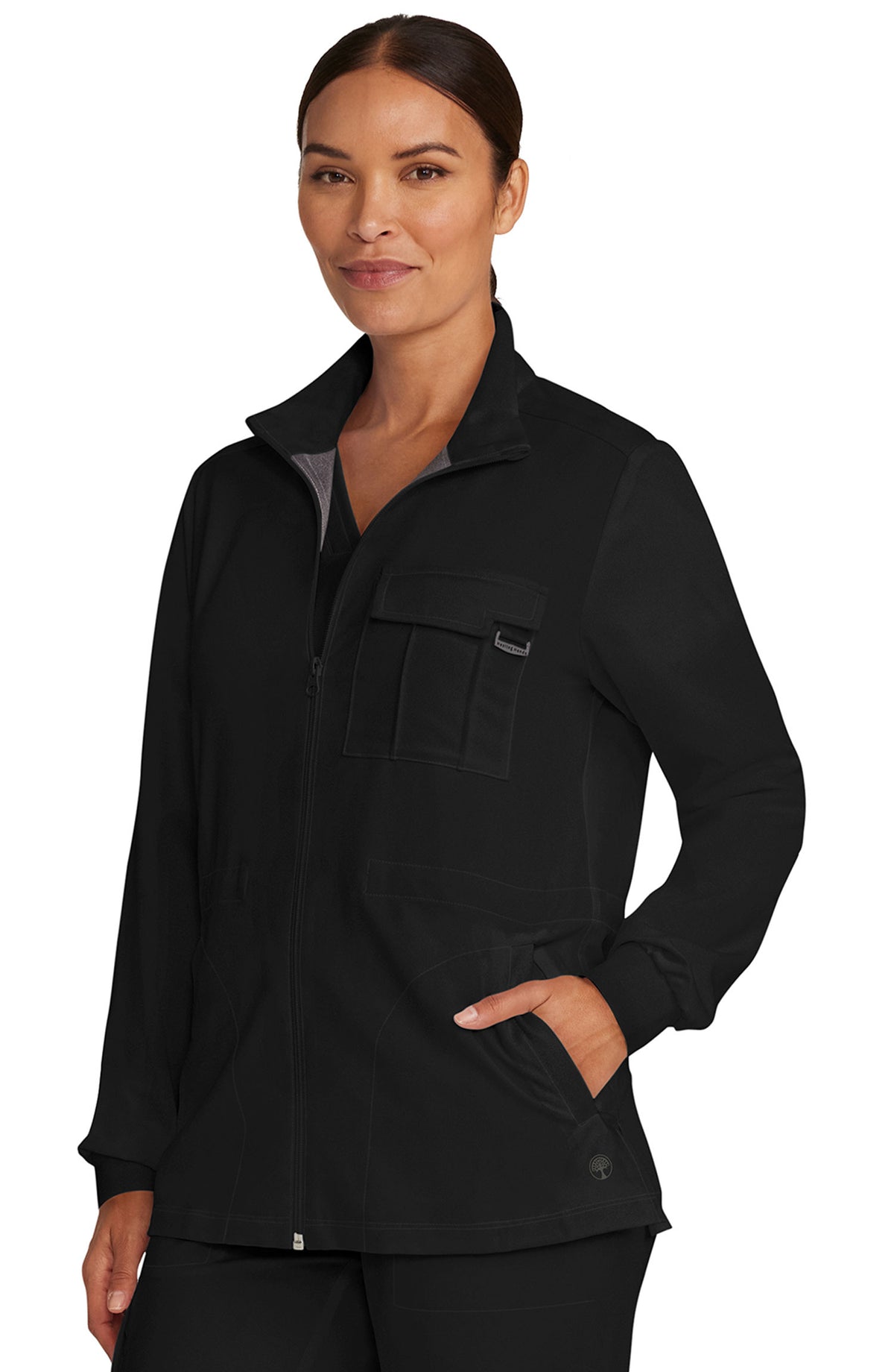Women's Scrub Jacket Zip Front Utility Black Healing Hands Quest MDF Instruments
