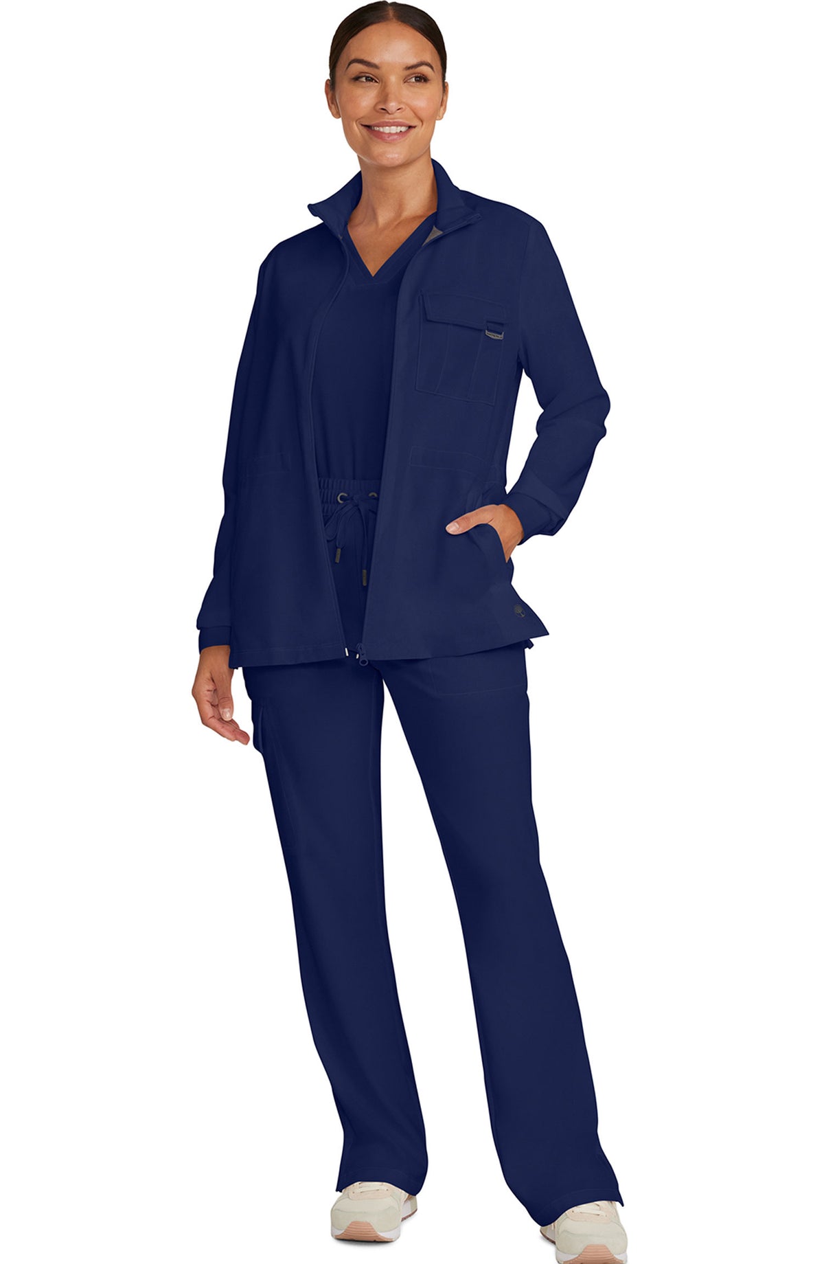 Women's Scrub Jacket Zip Front Utility Navy Healing Hands Quest MDF Instruments