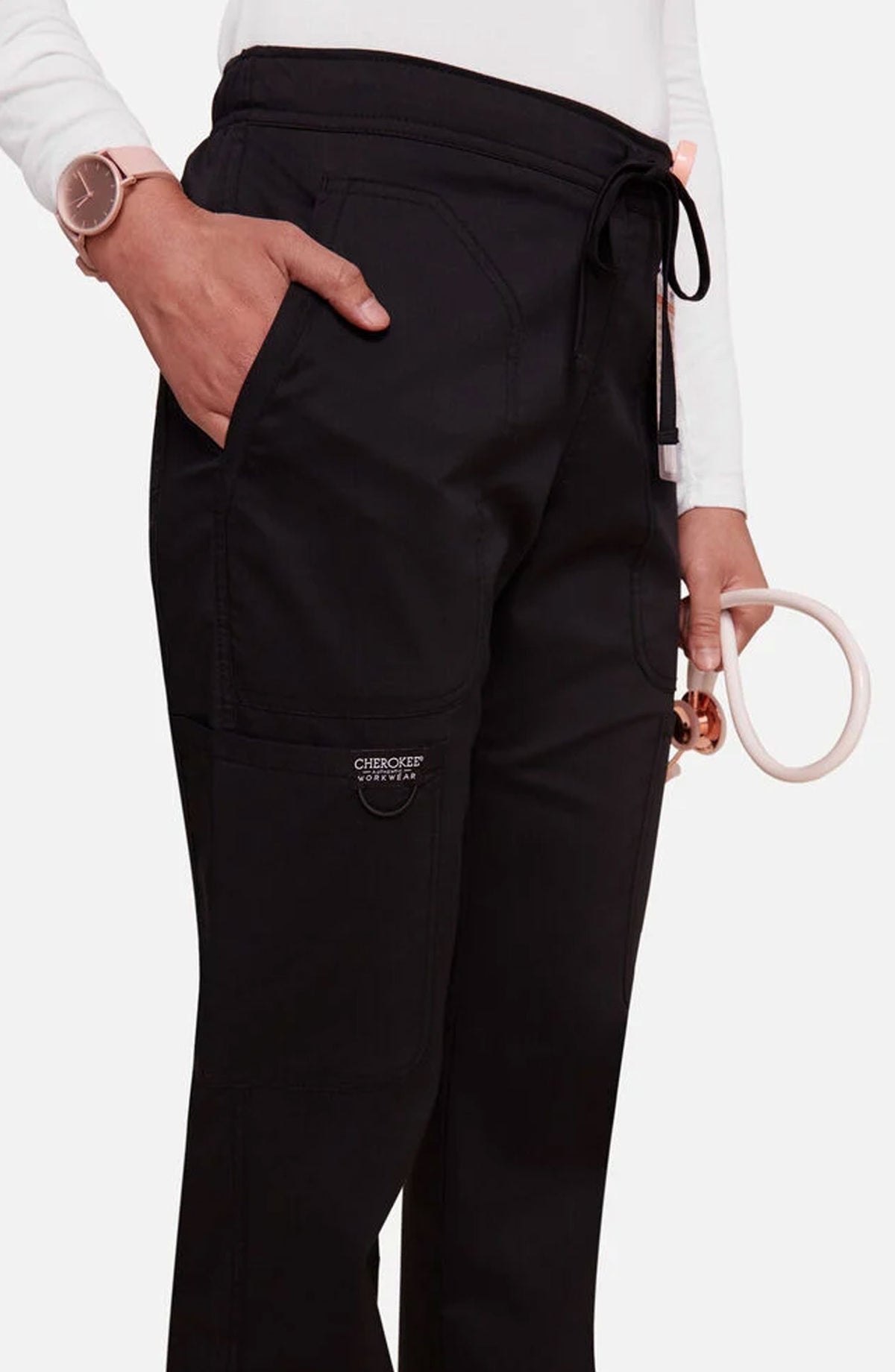 Women's Scrub Pants Cargo Black Cherokee Workwear Revolution MDF Instruments WW120