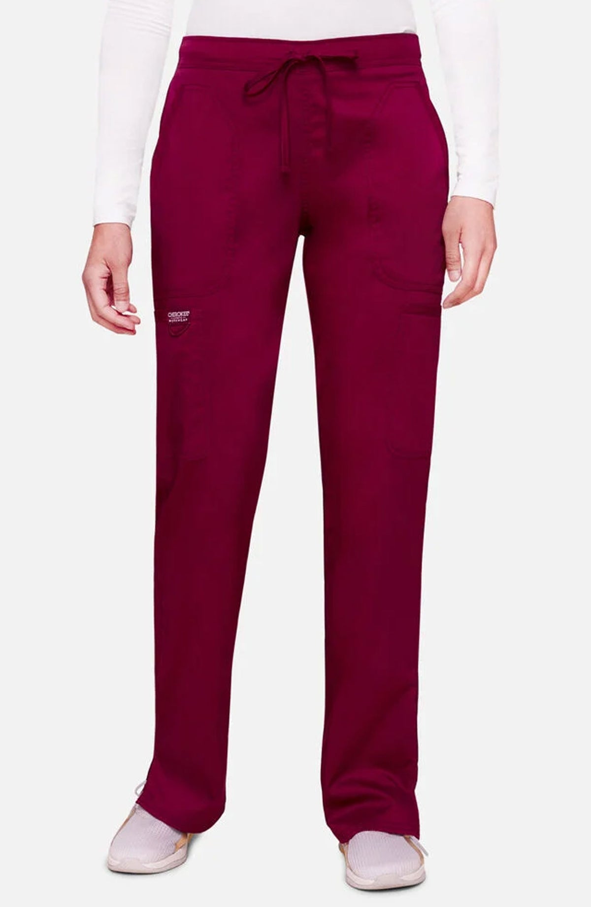 Women's Scrub Pants Cargo Wine Burgundy Cherokee Workwear Revolution MDF Instruments WW120