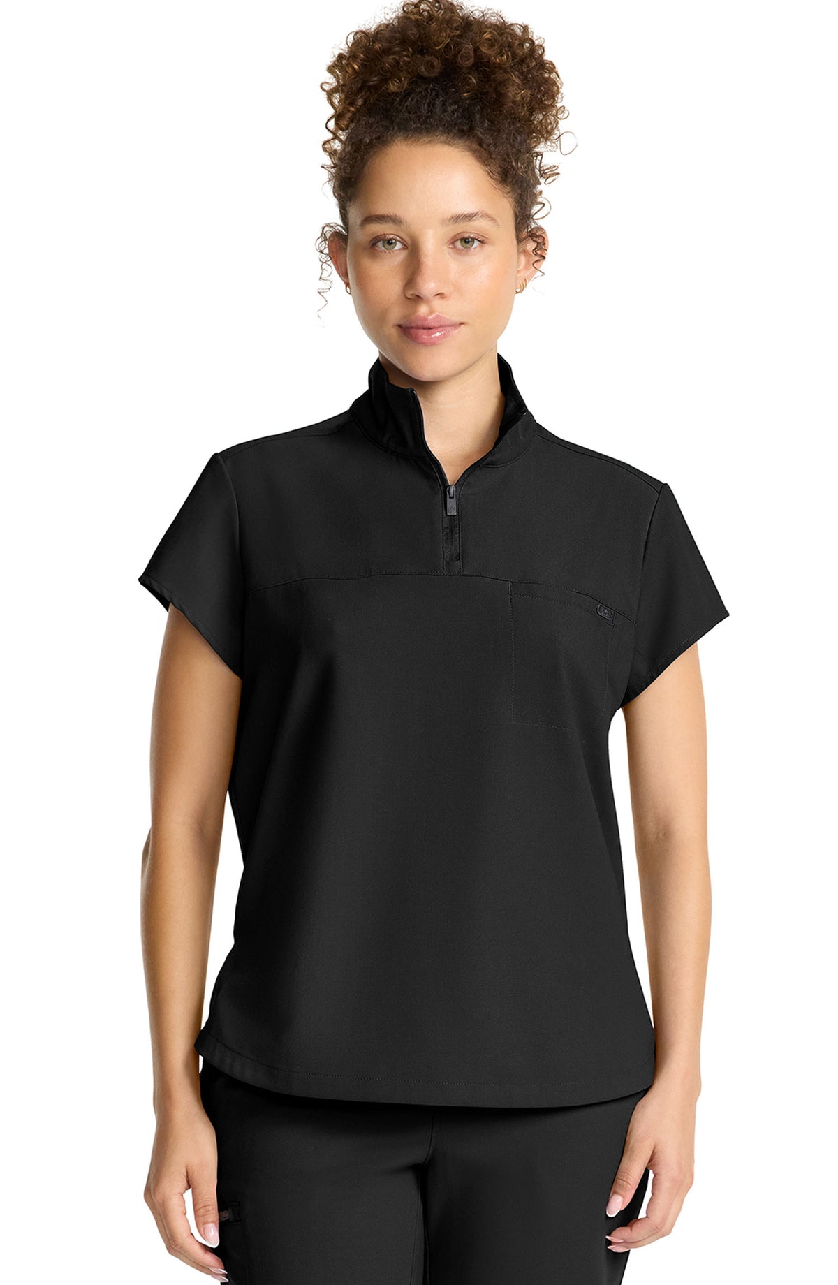 Women's Scrub Top Quarter Zip Black Healing Hands MDF Instruments HH752