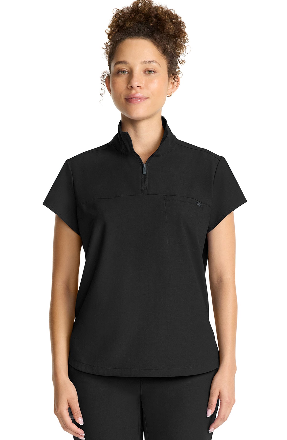 Women's Scrub Top Quarter Zip Black Healing Hands MDF Instruments HH752
