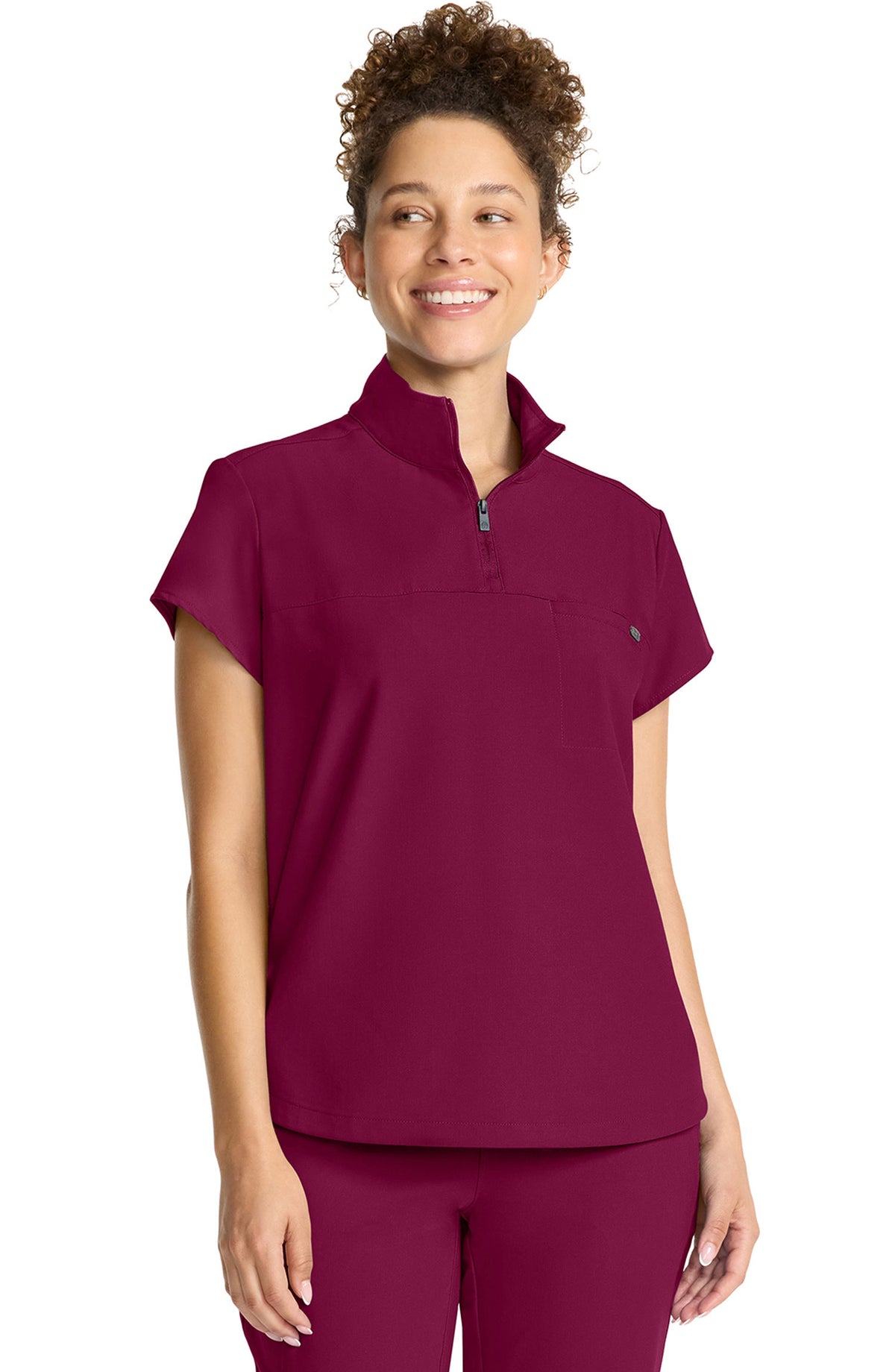 Women's Scrub Top Quarter Zip Wine Healing Hands MDF Instruments HH752