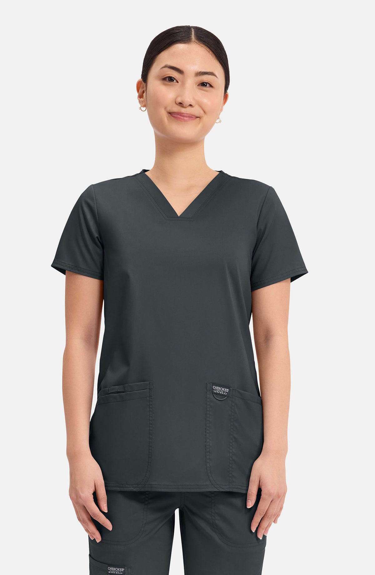 Women's Scrub Top V-Neck Black Cherokee Workwear Revolution MDF Instruments WW620