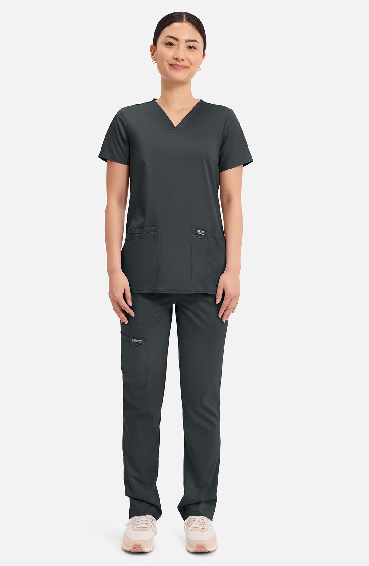 Women's Scrub Top V-Neck Black Cherokee Workwear Revolution MDF Instruments WW620