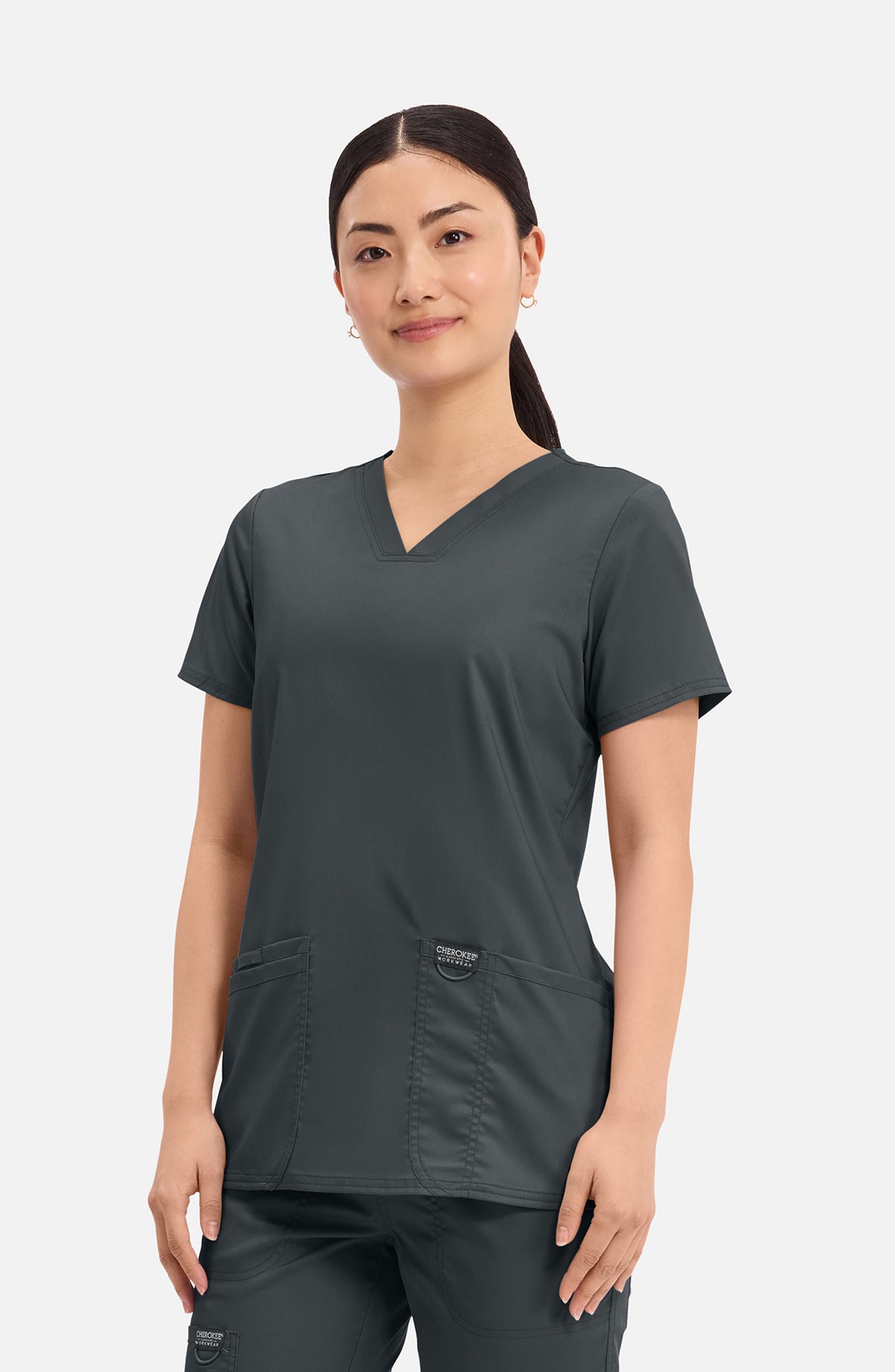 Women's Scrub Top V-Neck Black Cherokee Workwear Revolution MDF Instruments WW620