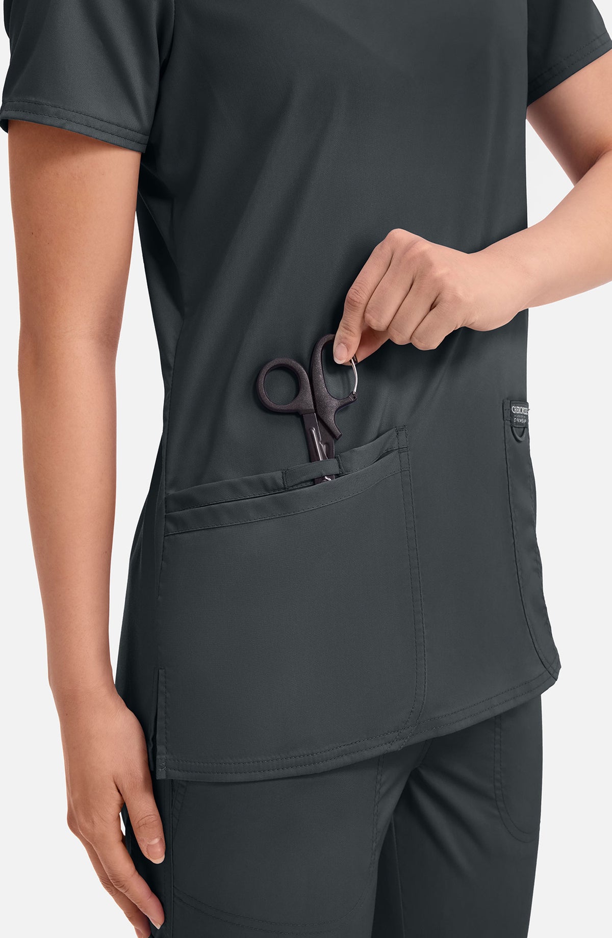 Women's Scrub Top V-Neck Black Cherokee Workwear Revolution MDF Instruments WW620