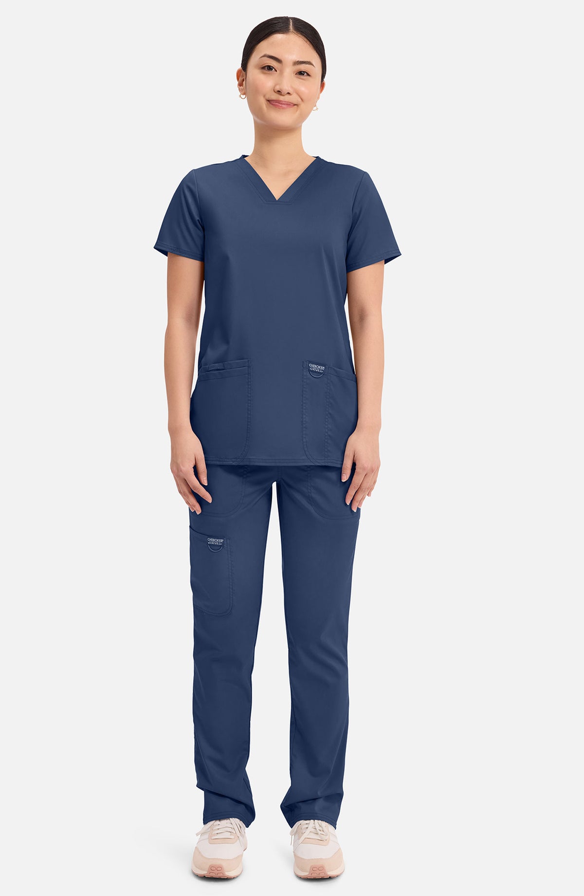 Women's Scrub Top V-Neck Navy Cherokee Workwear Revolution MDF Instruments WW620