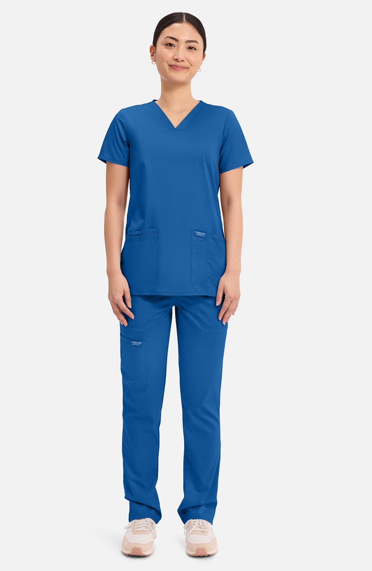 Women's Scrub Top V-Neck Royal Blue Cherokee Workwear Revolution MDF Instruments WW620