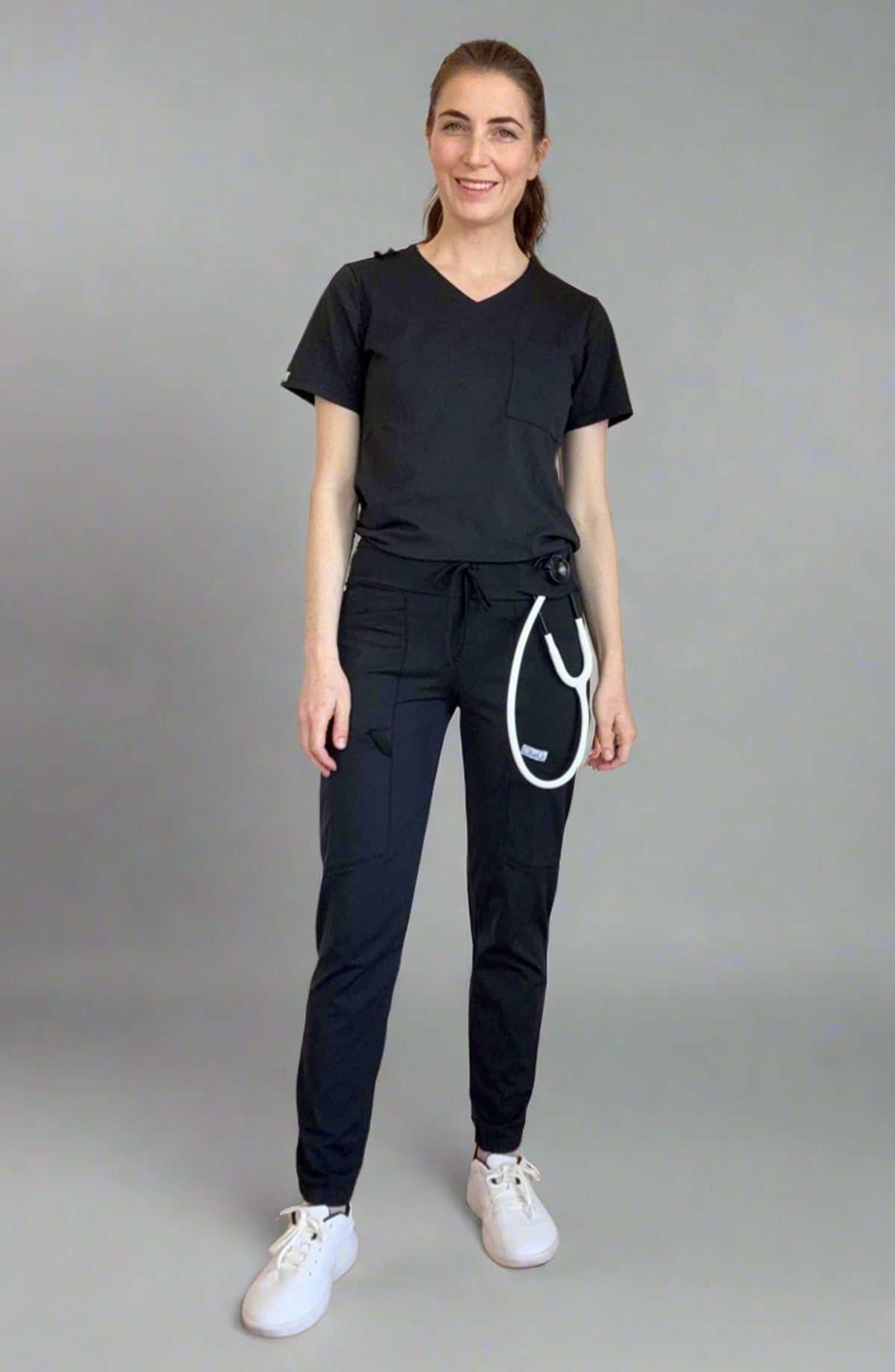 Womens Scrubs Tuck-In Top Black OliveUs MDF Instruments