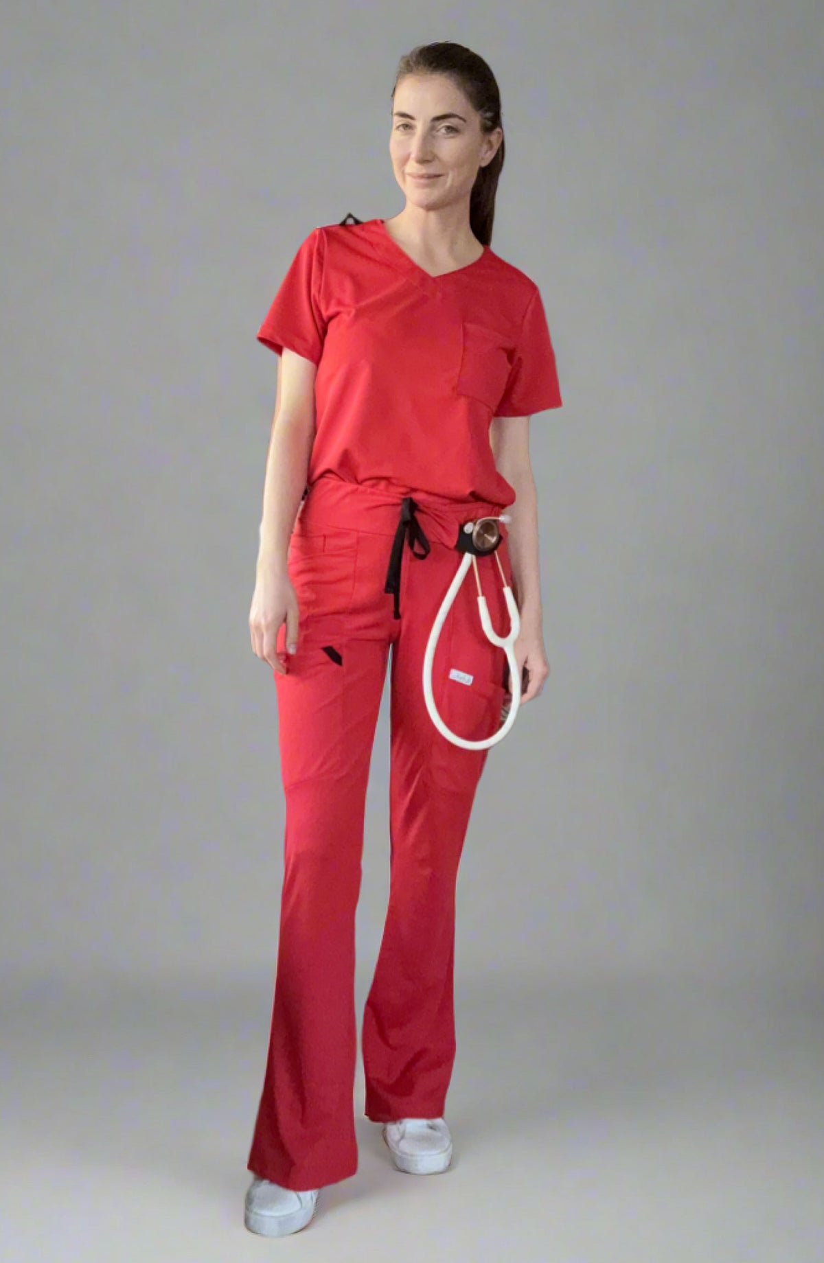 Womens Scrubs Tuck-In Top Scarlet Red OliveUs MDF Instruments
